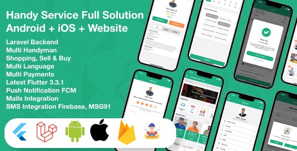 Flutter Handy service - On-Demand Home Services & Shopping Android+iOS+Website Full Solution Laravel