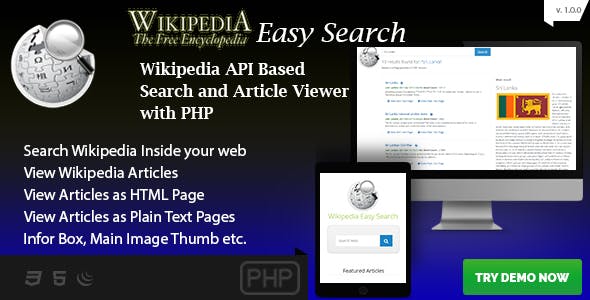 Wikipedia Easy Search - Wikipedia API Based PHP Script